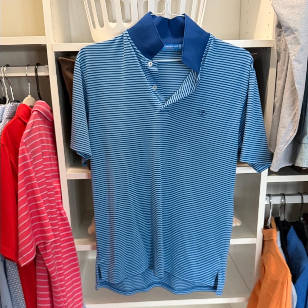 Southern Tide Blue and White Striped Polo Shirt
